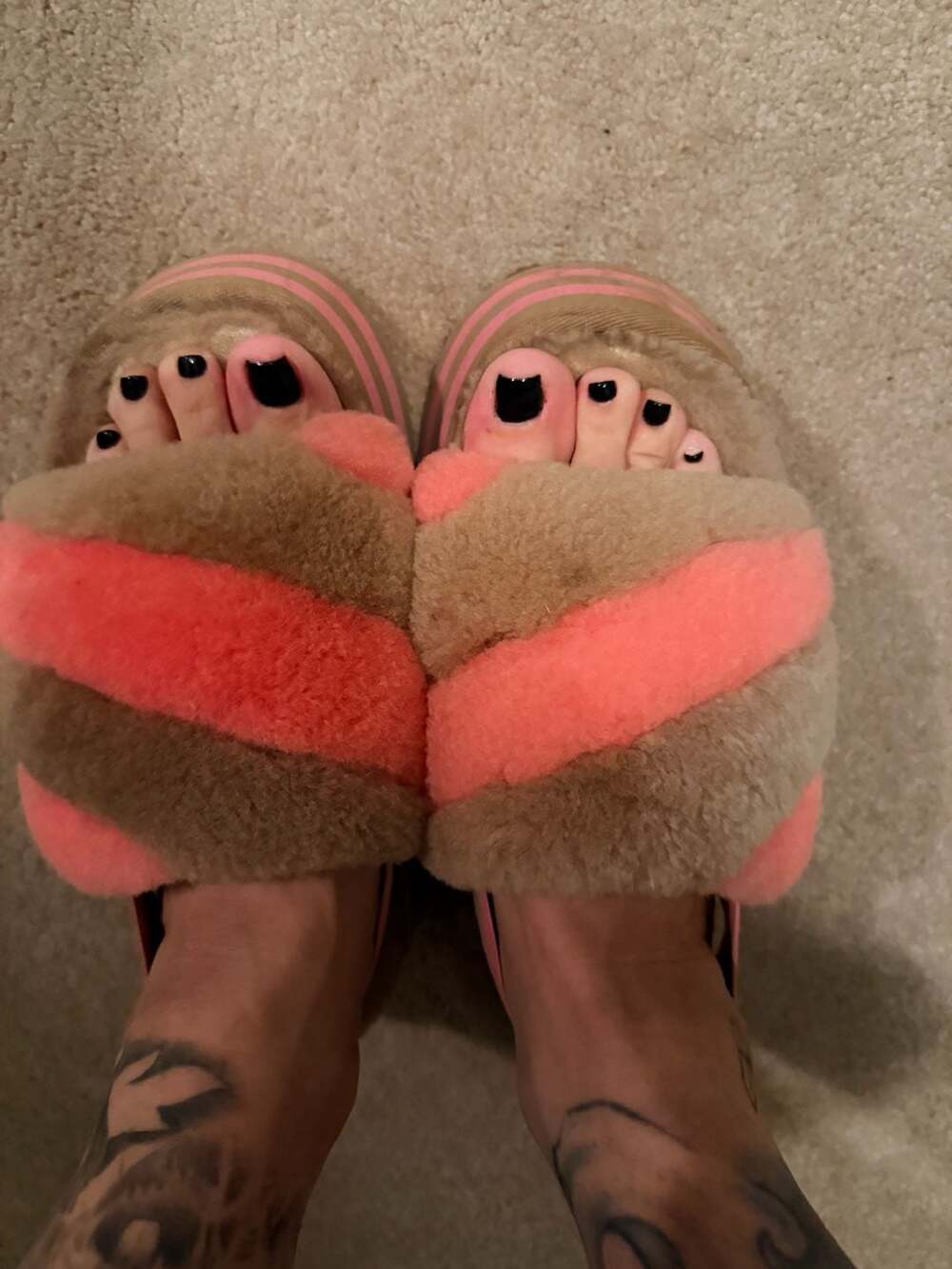 UGG Disco Stripe Slide Chestnut Pink Rose Platform Slippers Womens Size 8
